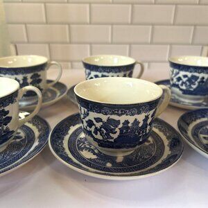 Blue Willow Teacup & Saucer Johnson Brothers Set of 6 Made in England Vintage